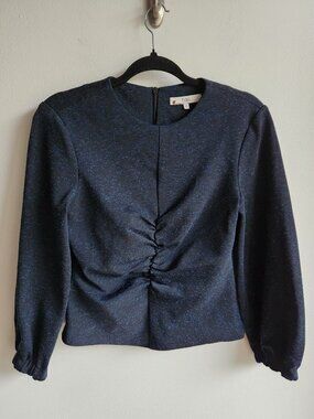 Tibi Eclipse Black Blue Ruched Puffed Sleeve Top - Sz 6